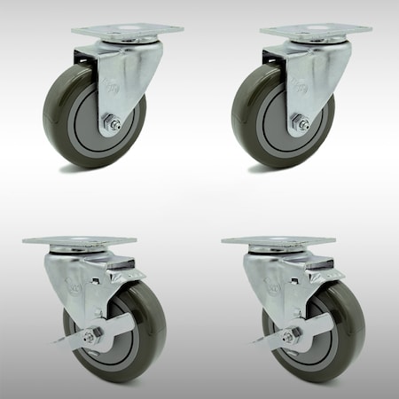 Service Caster 4 Inch SS Gray Polyurethane Swivel Top Plate Caster Set with 2 Brakes SCC SCC-SS20S414-PPUB-2-TLB-2